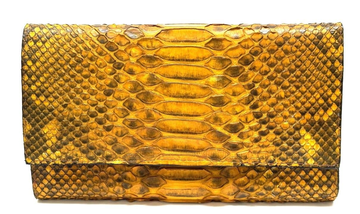 Portafoglio donna in pelle di pitone GIRASOLE, colore GIALLO,CITES, SANTINI, Made in Italy