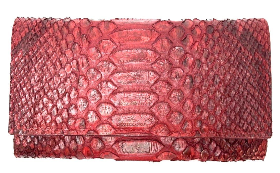 Genuine python skin wallet for woman GIRASOLE, RED colour, CITES, SANTINI, MADE IN ITALY