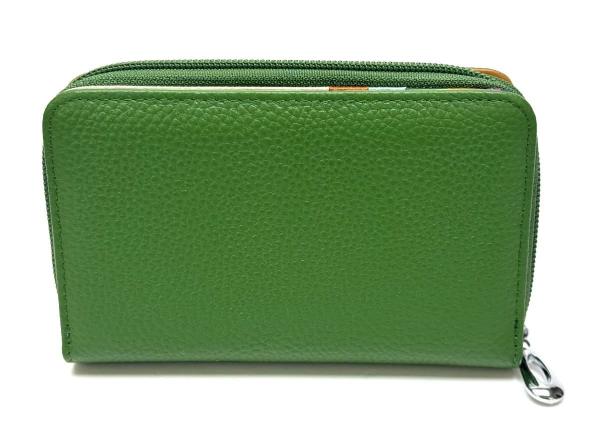 Portafoglio donna in vera pelle tradizionale SANTINI mod LAVANDA colore VERDE Made in Italy