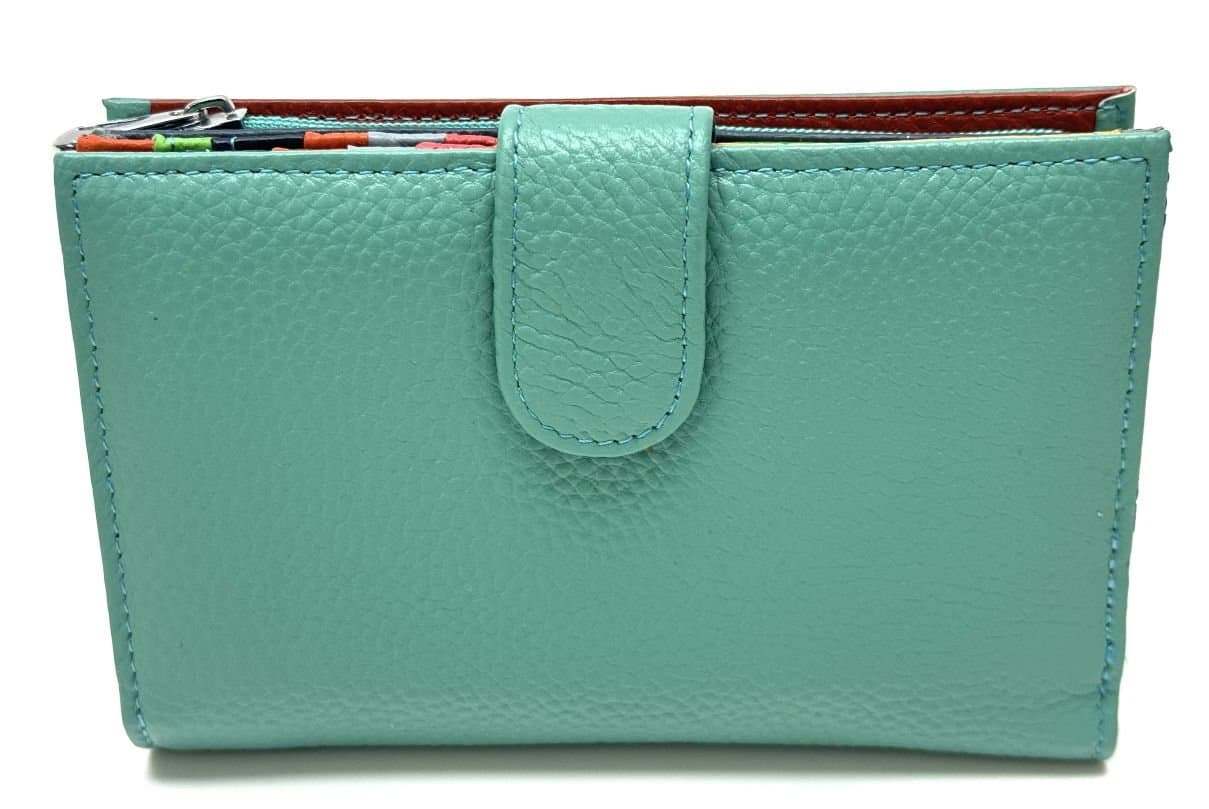 Portafoglio donna in vera pelle tradizionale SANTINI mod NINFEA colore AZZURRO Made in Italy.