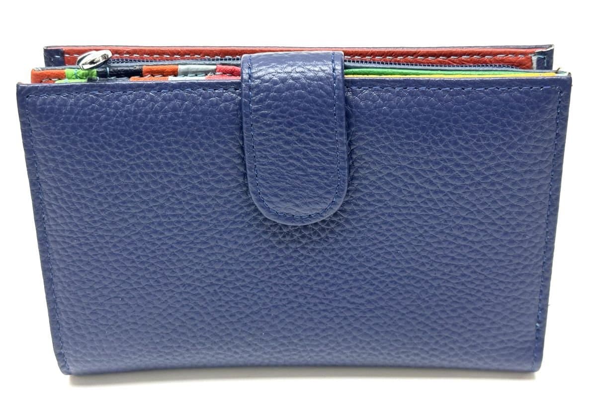 Portafoglio donna in vera pelle tradizionale SANTINI mod NINFEA colore BLU, Made in Italy