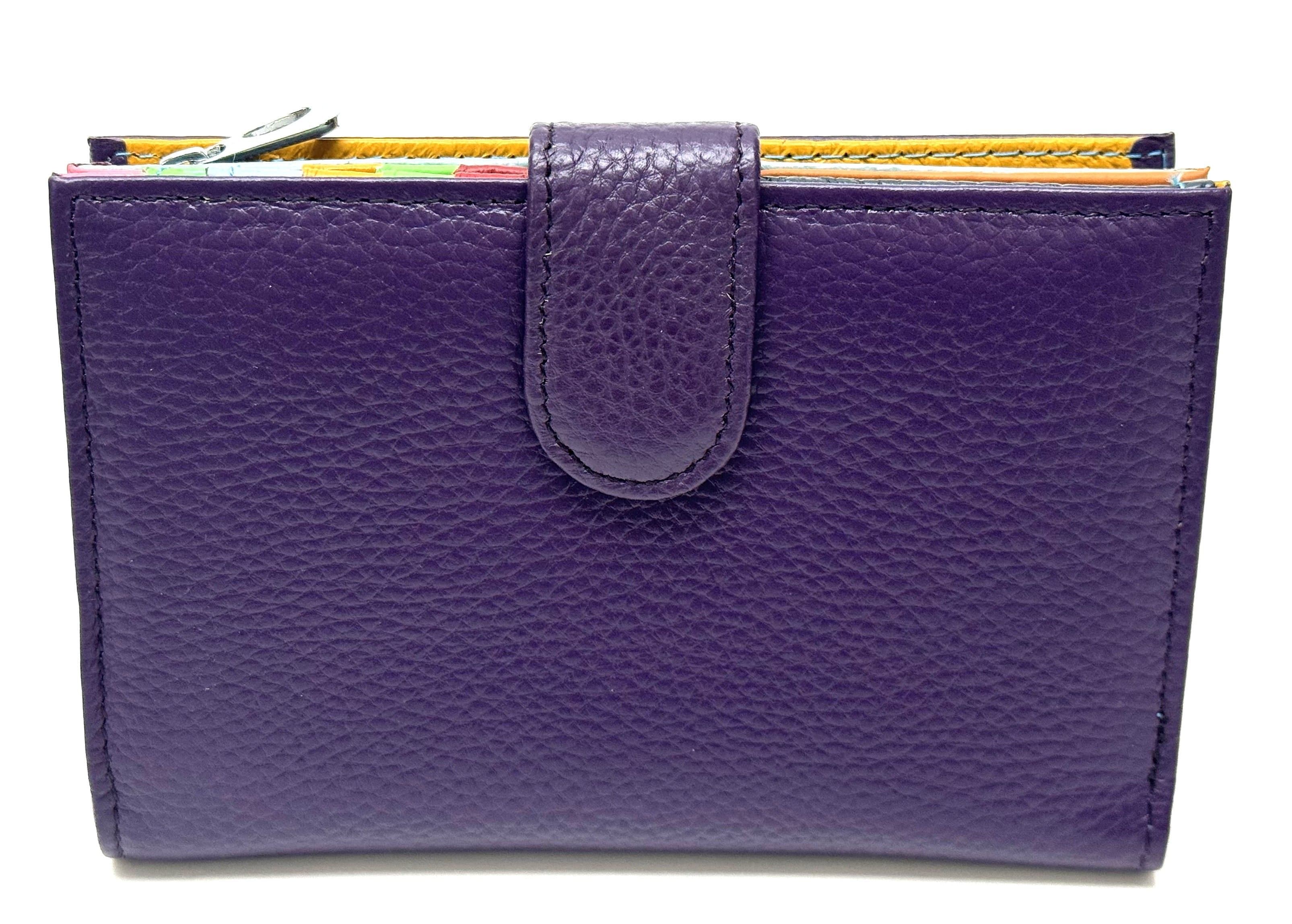 Portafoglio donna in vera pelle tradizionale SANTINI mod NINFEA colore VIOLA, Made in Italy.
