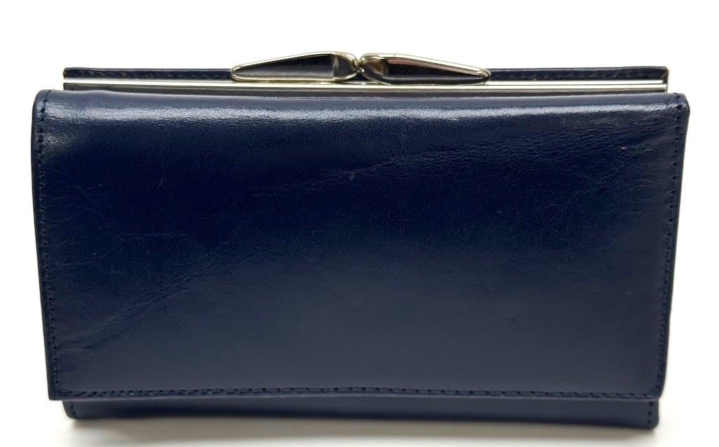 Ladies wallet in genuine traditional leather SANTINI mod PETUNIA BIG color BLUE, Made in Italy.