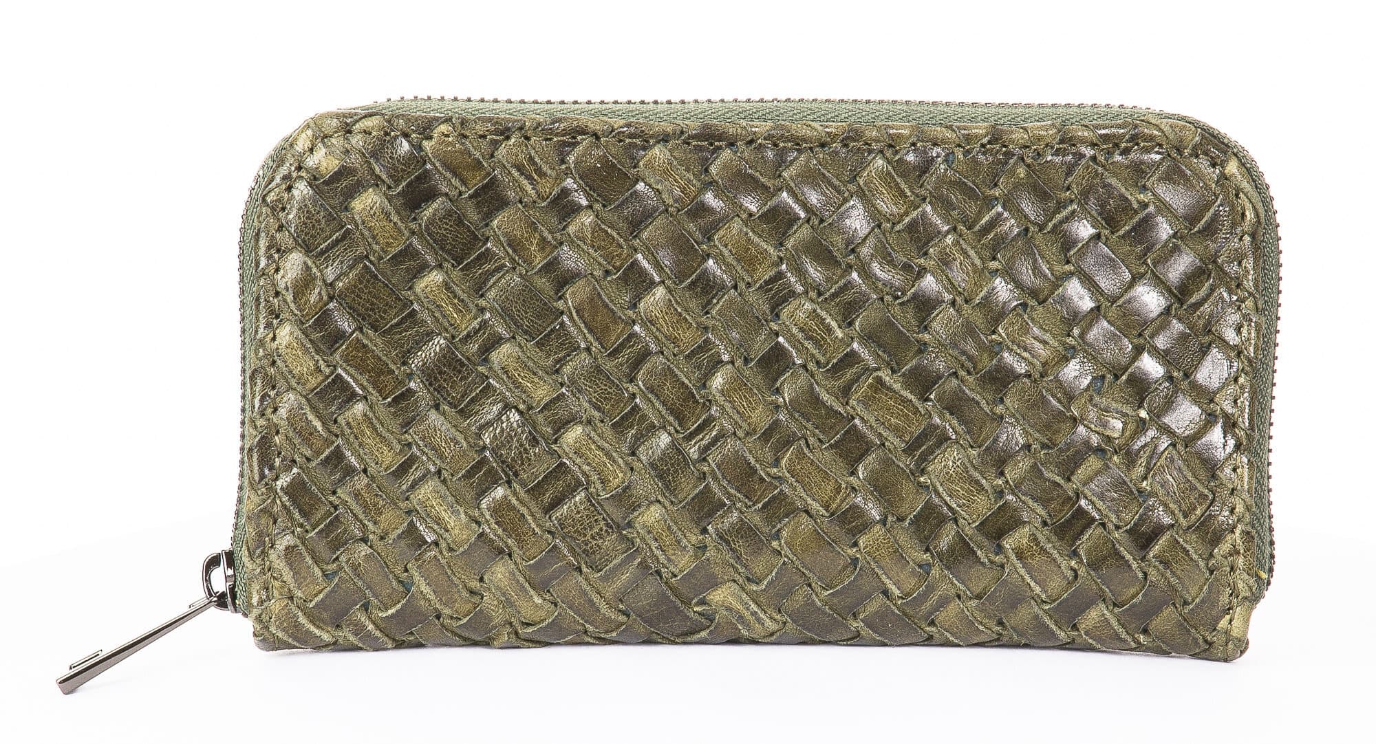 Portafoglio donna in vera pelle CHIARO SCURO mod CALLA, colore VERDE, Made in Italy.