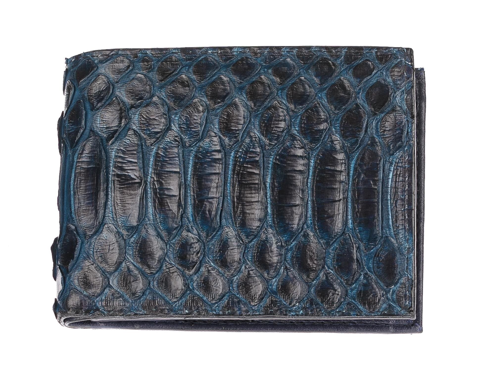 Genuine leather python wallet for man ABU DHABI, CITES, BLUE colour, SANTINI, MADE IN ITALY