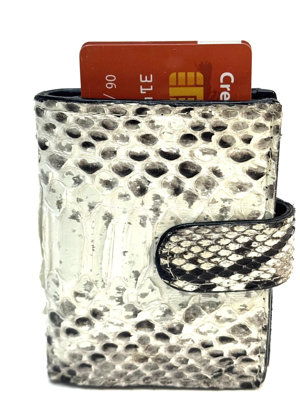 Portafoglio in vera pelle di pitone e porta carte di credito in alluminio da uomo SAVONA, con BLOCCO RFID, colore GRIGIO CHIARO, CHIAROSCURO.