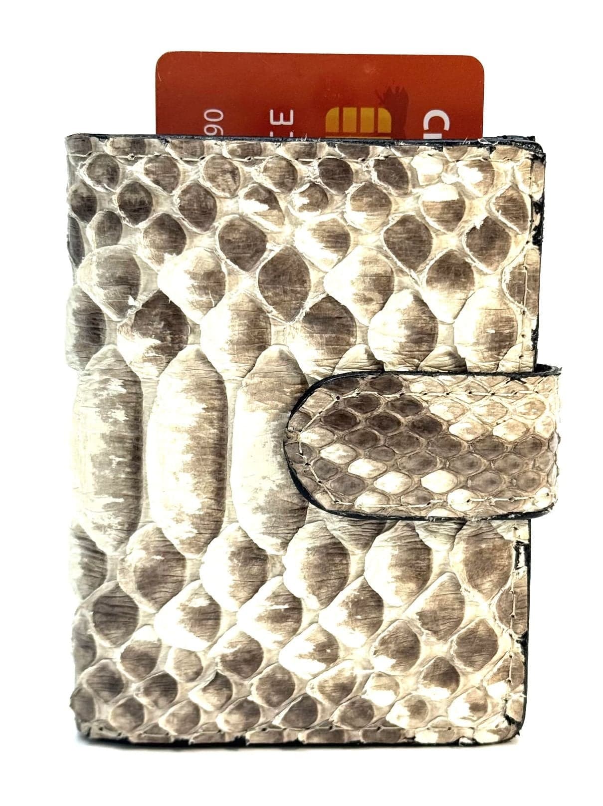 Portafoglio in vera pelle di pitone e porta carte di credito in alluminio da uomo SAVONA, con BLOCCO RFID, colore GRIGIO, CHIAROSCURO.