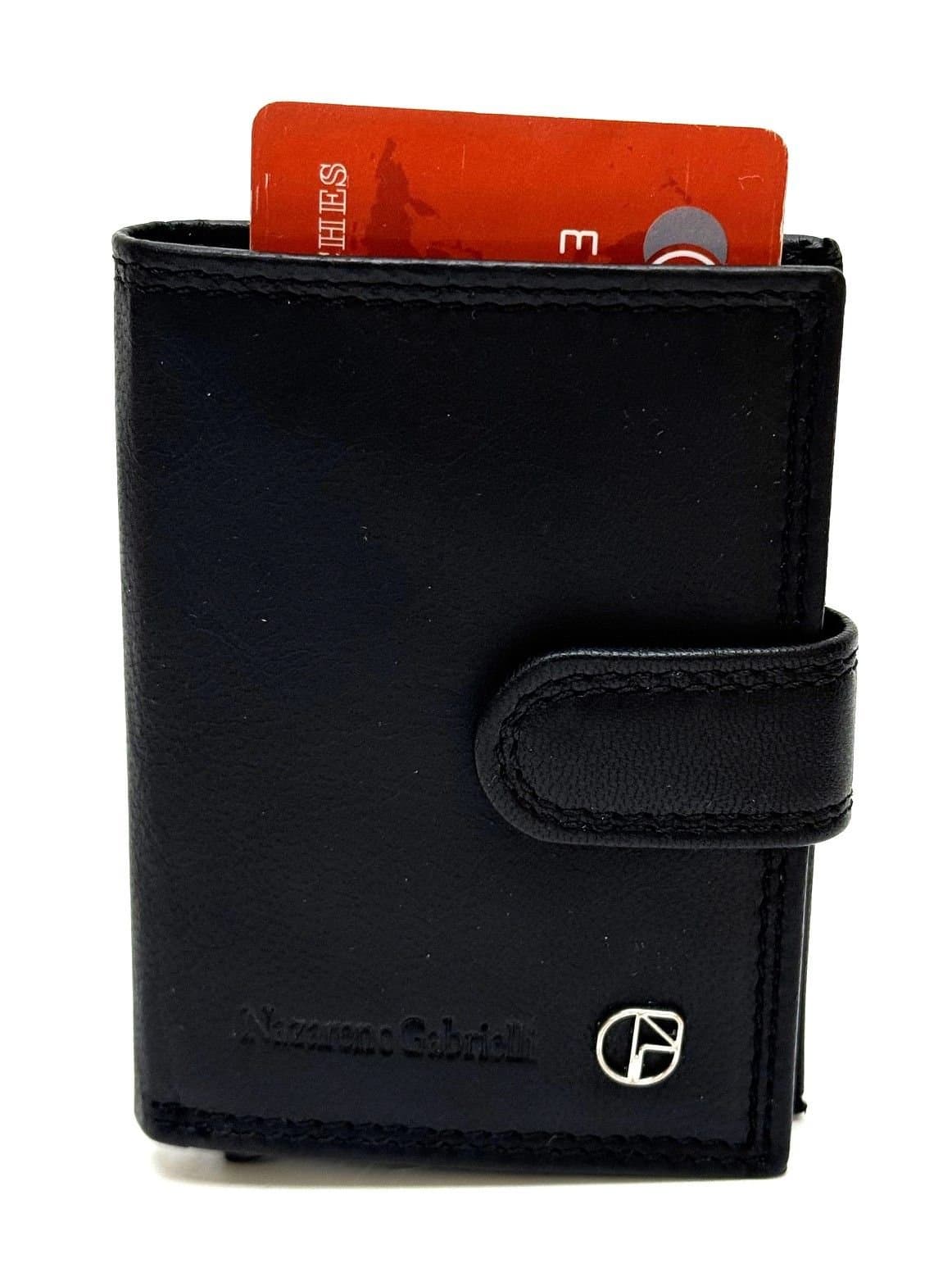 Portafoglio in vera pelle e porta carte di credito in alluminio, da uomo LAVAL con BLOCCO RFID, colore NERO, CHIAROSCURO.