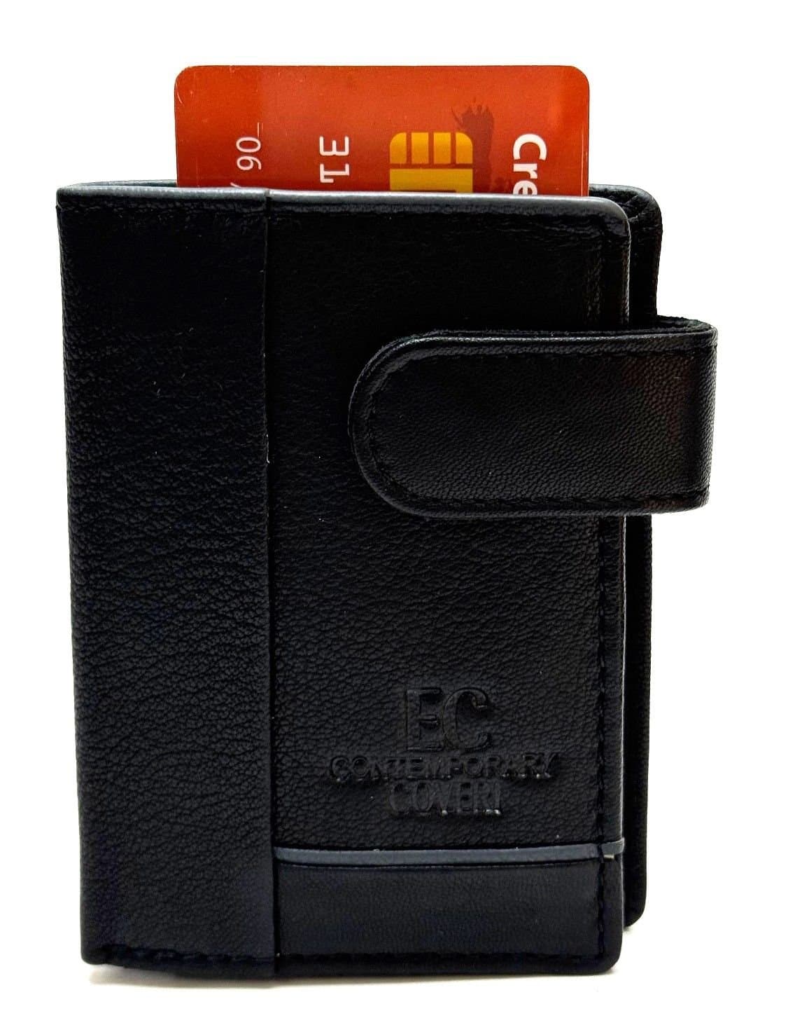 Portafoglio in vera pelle e porta carte di credito in alluminio, da uomo LAVAL con BLOCCO RFID, colore NERO, CHIAROSCURO.