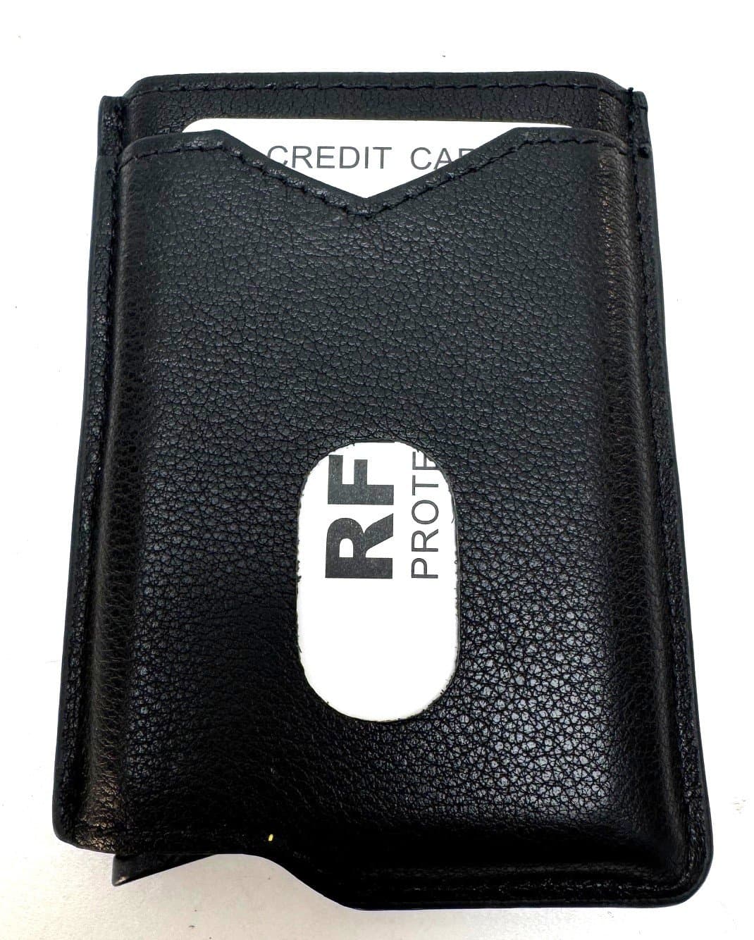 Portafoglio in vera pelle e porta carte di credito in alluminio, da uomo LAVAL con BLOCCO RFID, colore NERO, CHIAROSCURO.