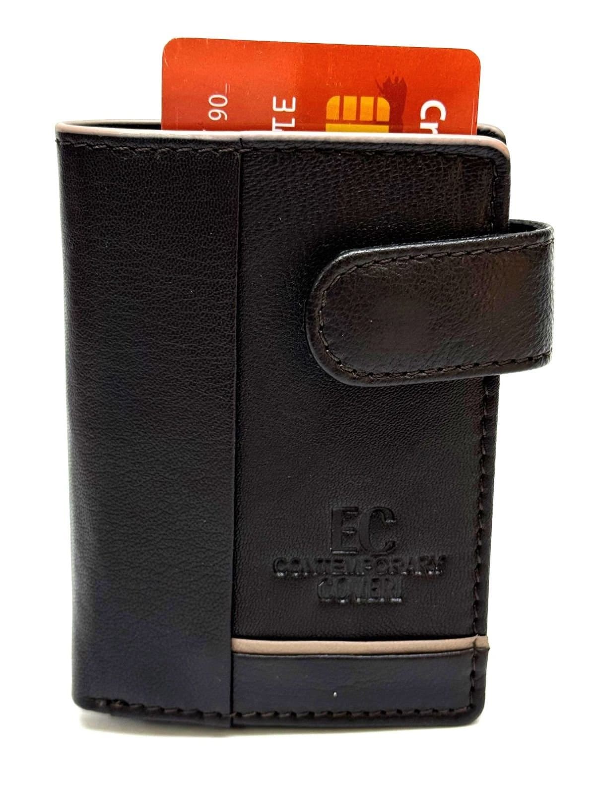 Portafoglio in vera pelle e porta carte di credito in alluminio, da uomo LAVAL con BLOCCO RFID, colore TESTA MORO, CHIAROSCURO.