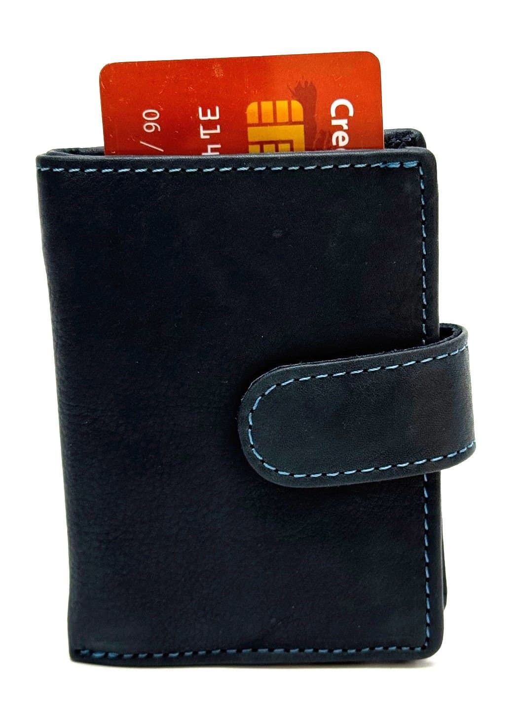 Portafoglio in vera pelle e porta carte di credito in alluminio, da uomo MILTON con BLOCCO RFID, colore BLU, CHIAROSCURO.