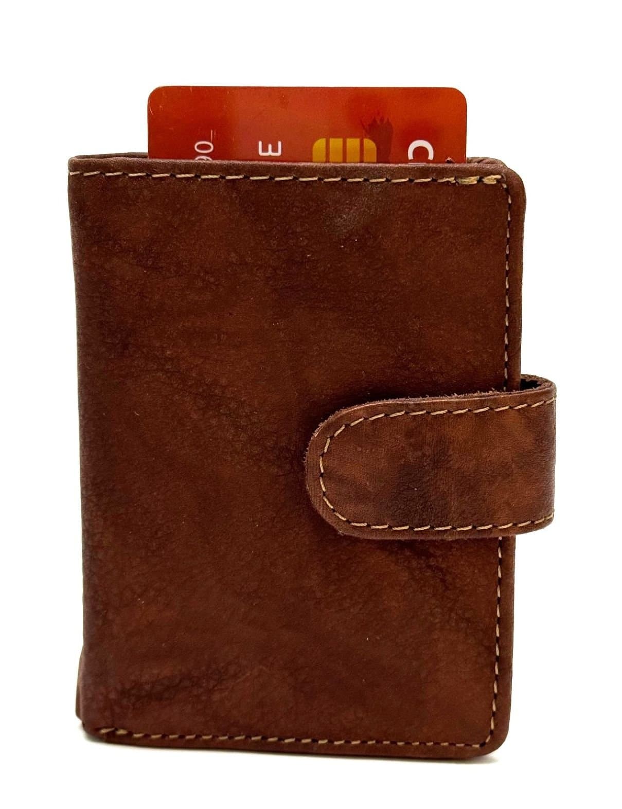 Portafoglio in vera pelle e porta carte di credito in alluminio, da uomo MILTON con BLOCCO RFID, colore MARRONE, CHIAROSCURO.
