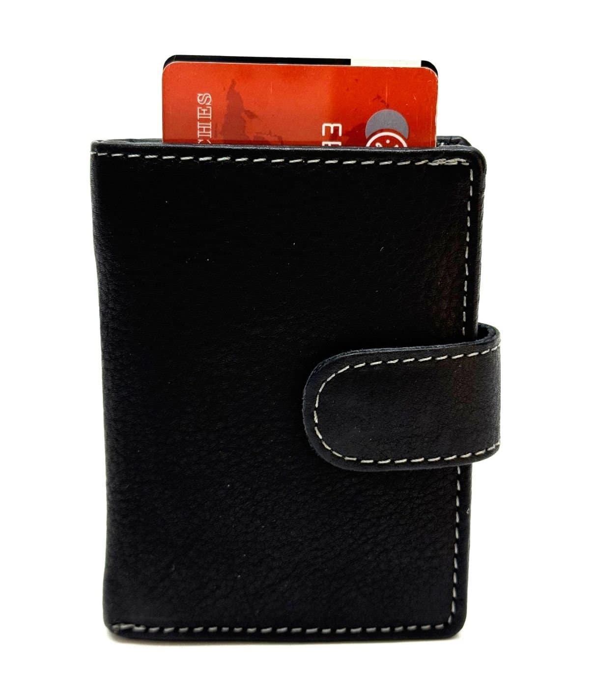 Portafoglio in vera pelle e porta carte di credito in alluminio, da uomo MILTON con BLOCCO RFID, colore NERO, CHIAROSCURO.