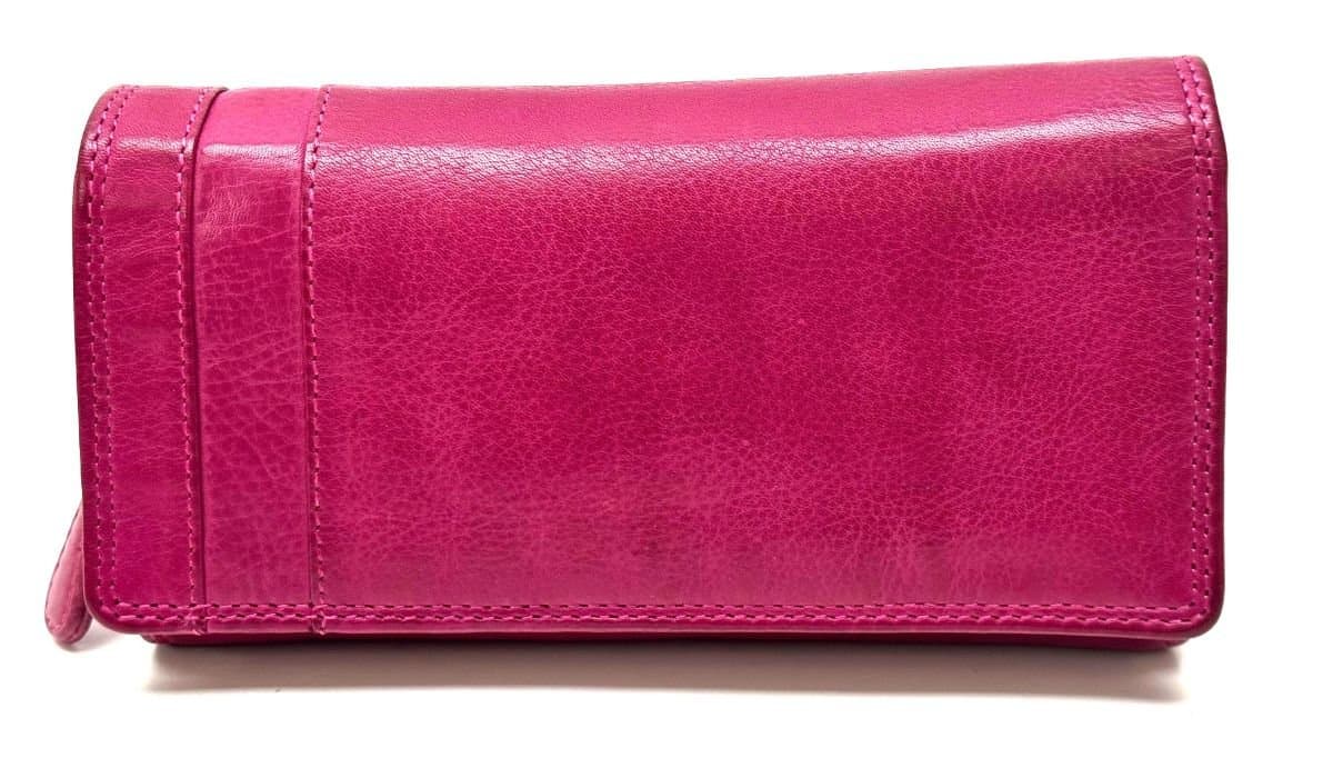 Portafoglio in vera pelle vintage da donna MAGNOLIA, colore FUCSIA, CHIAROSCURO, Made in Italy