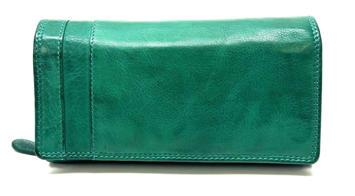 Portafoglio in vera pelle vintage da donna MAGNOLIA, colore TURCHESE, CHIAROSCURO, Made in Italy