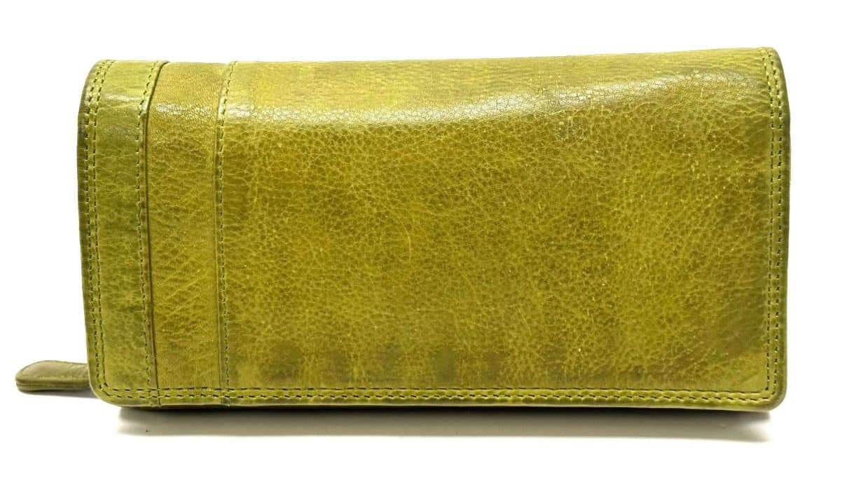 Portafoglio in vera pelle vintage da donna MAGNOLIA, colore VERDE, CHIAROSCURO, Made in Italy