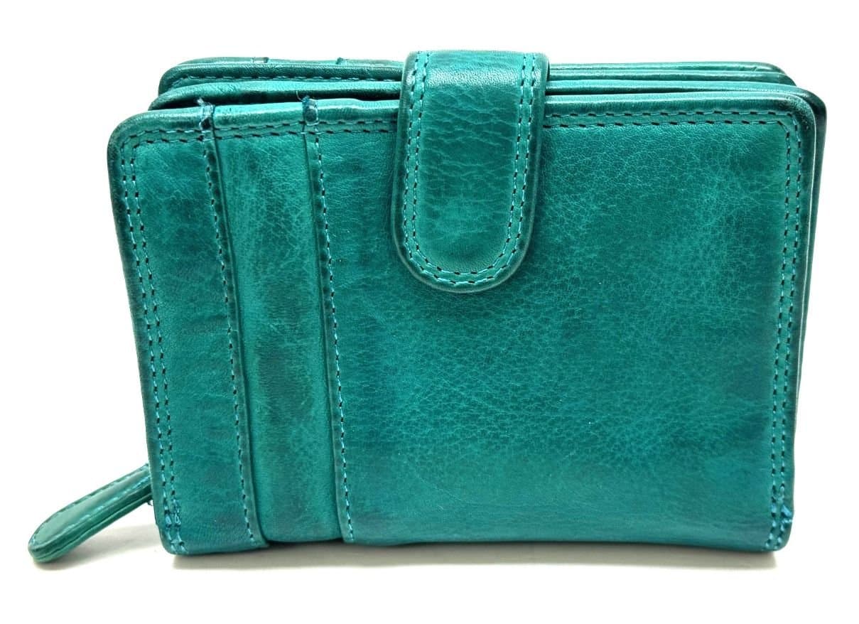Portafoglio in vera pelle vintage da donna MAGNOLIA SMALL, colore AZZURRO, CHIAROSCURO, Made in Italy