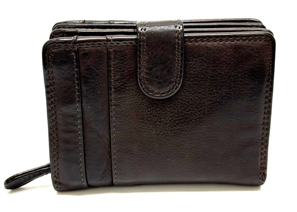 Genuine vintage leather wallet for woman MAGNOLIA SMALL, DARCK BROWN colour, CHIAROSCURO, MADE IN ITALY