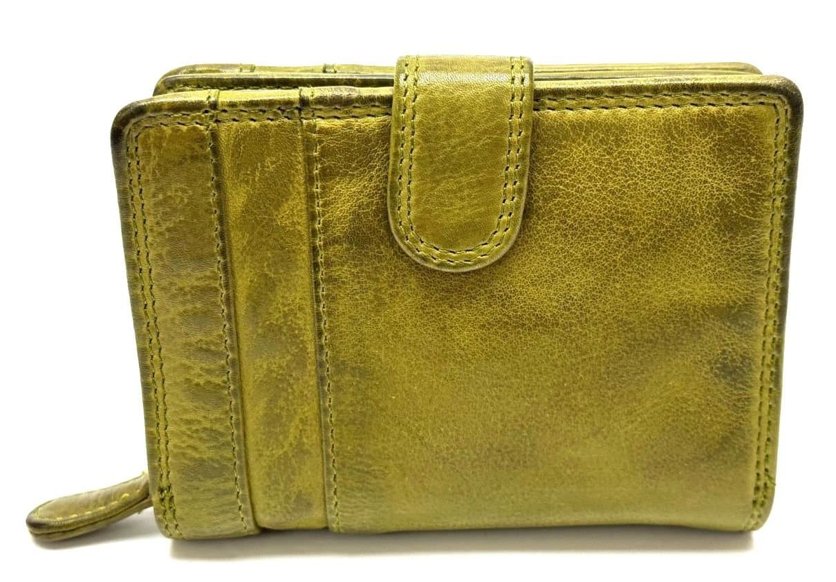 Genuine vintage leather wallet for woman MAGNOLIA SMALL, GREEN colour, CHIAROSCURO, MADE IN ITALY