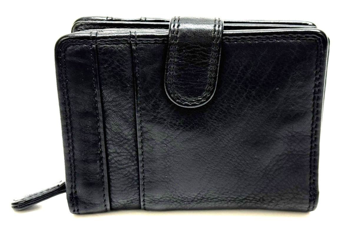 Genuine vintage leather wallet for woman MAGNOLIA SMALL, BLACK colour, CHIAROSCURO, MADE IN ITALY