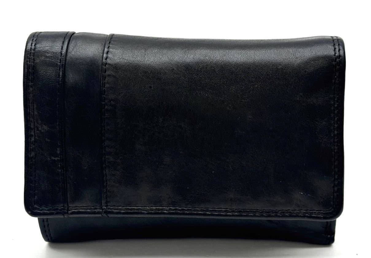 Genuine vintage leather wallet for woman MAGNOLIA SMALL, BLACK colour, CHIAROSCURO, MADE IN ITALY