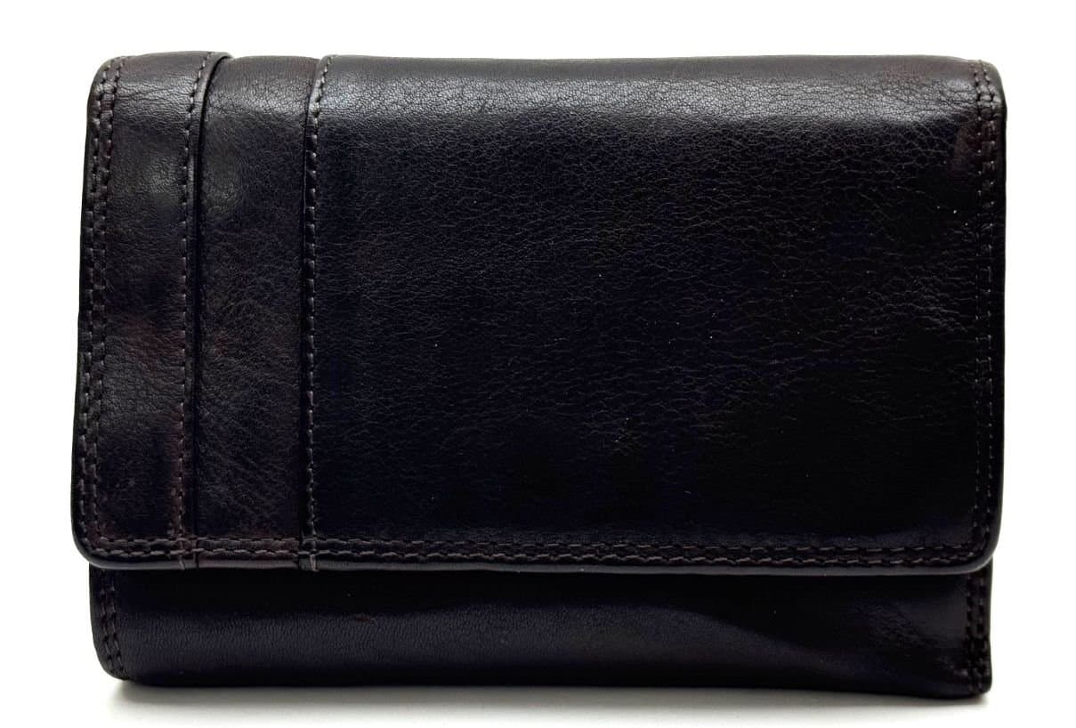 Genuine vintage leather wallet for woman MAGNOLIA SMALL, DARCK BROWN colour, CHIAROSCURO, MADE IN ITALY
