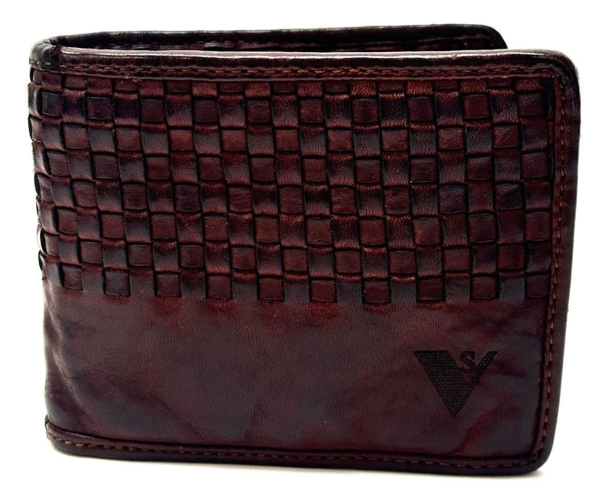 Portafoglio in vera pelle vintage LIUK, colore BORDEAUX, CHIAROSCURO, Made in Italy.