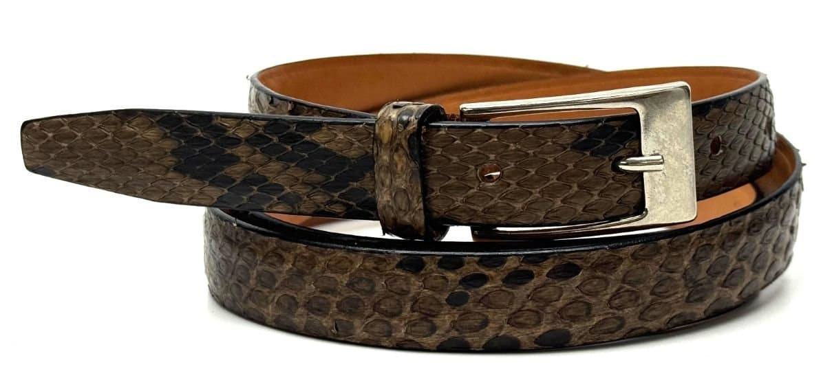 Cintura donna AMALFI vera pelle pitone CITES, colore MARRONE, CHIAROSCURO, Made in Italy