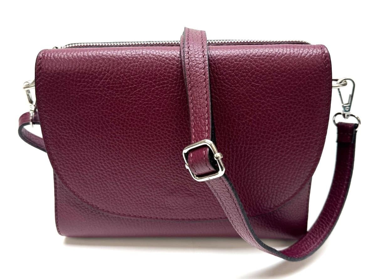 Borsa a spalla / tracolla da donna in vera pelle RACHELE, colore BORDEUX, CHIAROSCURO, Made in Italy