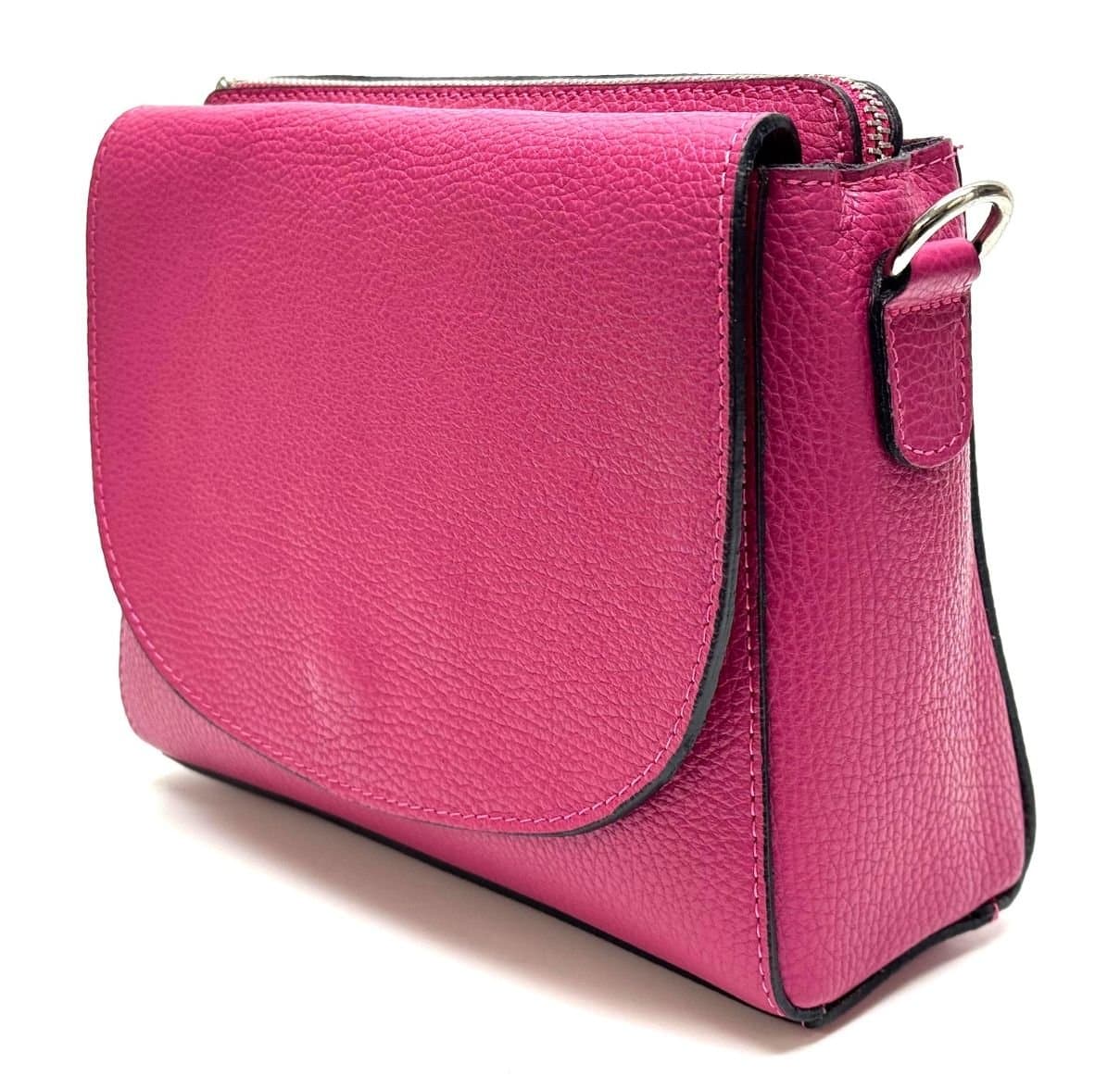 Borsa a spalla / tracolla da donna in vera pelle RACHELE, colore FUCSIA, CHIAROSCURO, Made in Italy