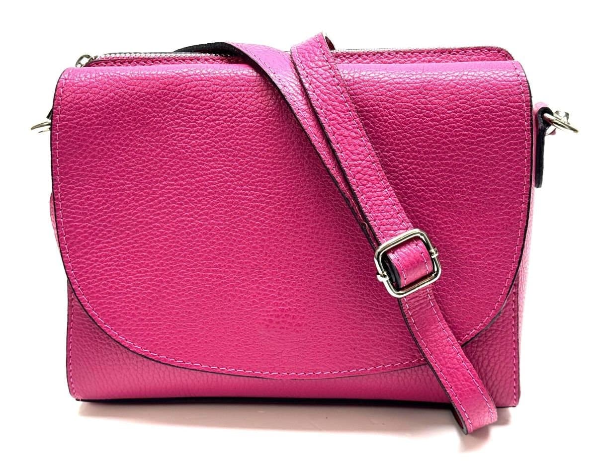 Borsa a spalla / tracolla da donna in vera pelle RACHELE, colore FUCSIA, CHIAROSCURO, Made in Italy