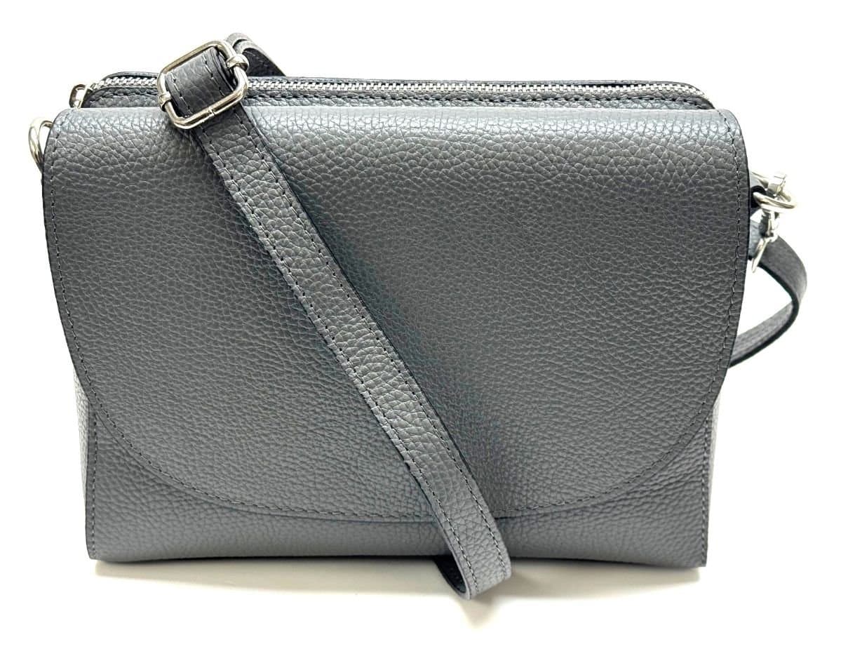 Borsa a spalla / tracolla da donna in vera pelle RACHELE, colore GRIGIO, CHIAROSCURO, Made in Italy