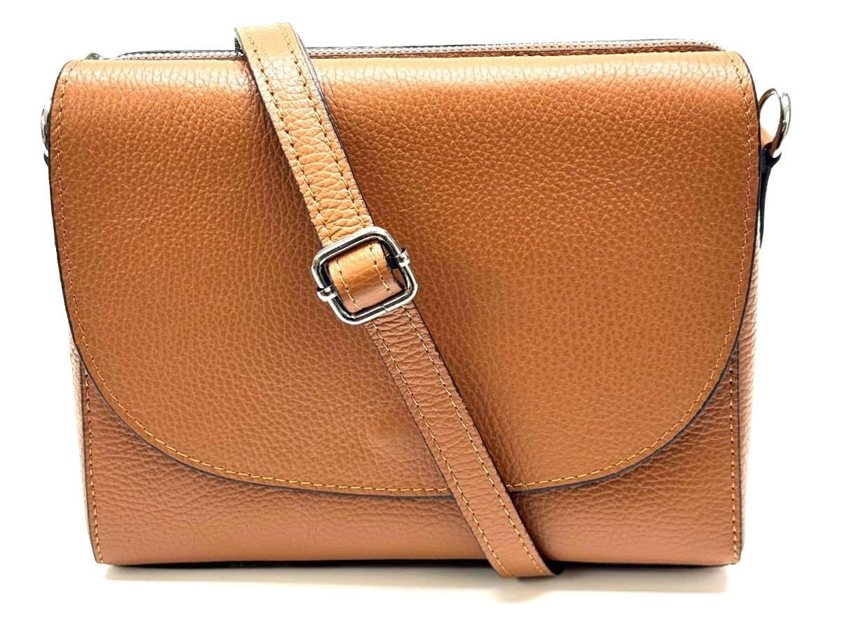 Borsa a spalla / tracolla da donna in vera pelle RACHELE, colore MIELE, CHIAROSCURO, Made in Italy
