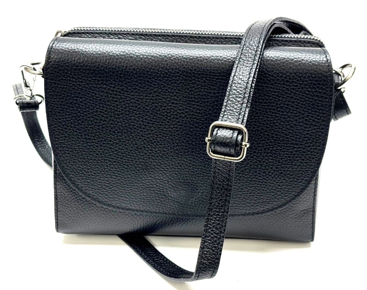 Borsa a spalla / tracolla da donna in vera pelle RACHELE, colore NERO, CHIAROSCURO, Made in Italy