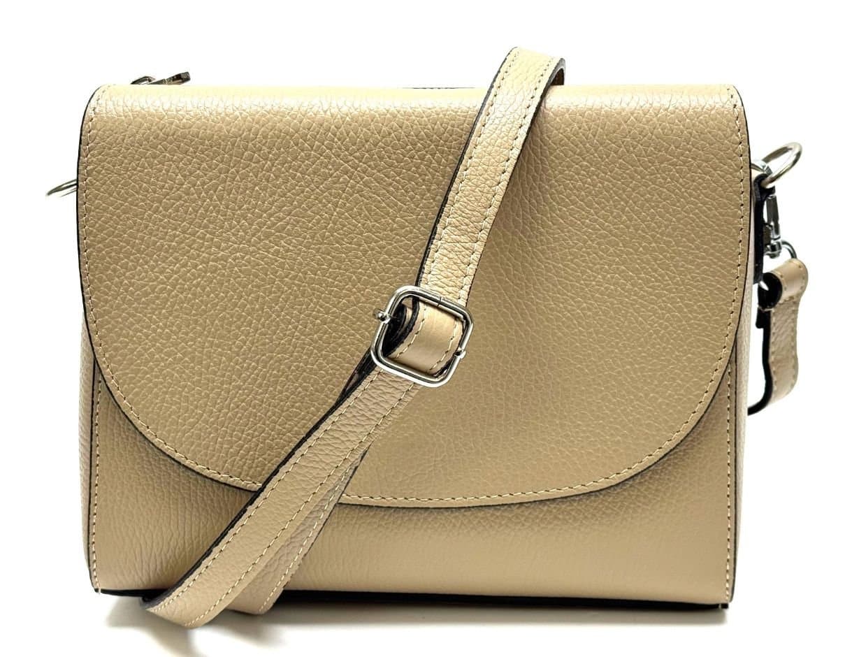 Borsa a spalla / tracolla da donna in vera pelle RACHELE, colore TAUPE, CHIAROSCURO, Made in Italy