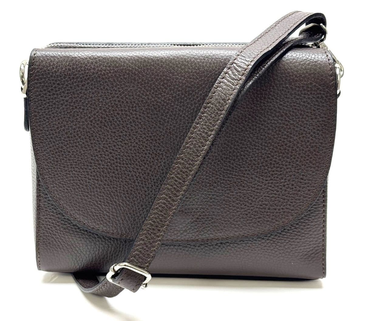 Borsa a spalla / tracolla da donna in vera pelle RACHELE, colore TESTA MORO, CHIAROSCURO, Made in Italy