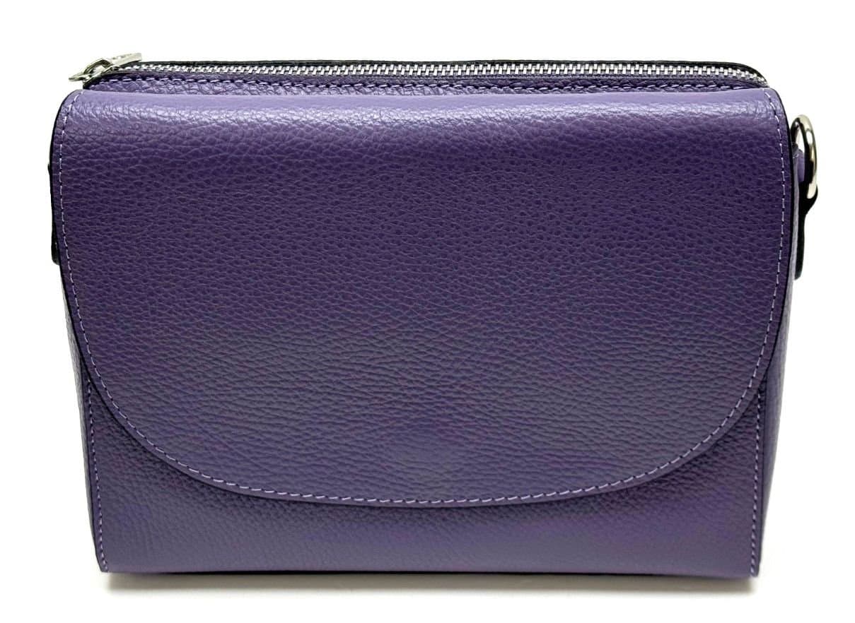 Borsa a spalla / tracolla da donna in vera pelle RACHELE, colore VIOLA, CHIAROSCURO, Made in Italy