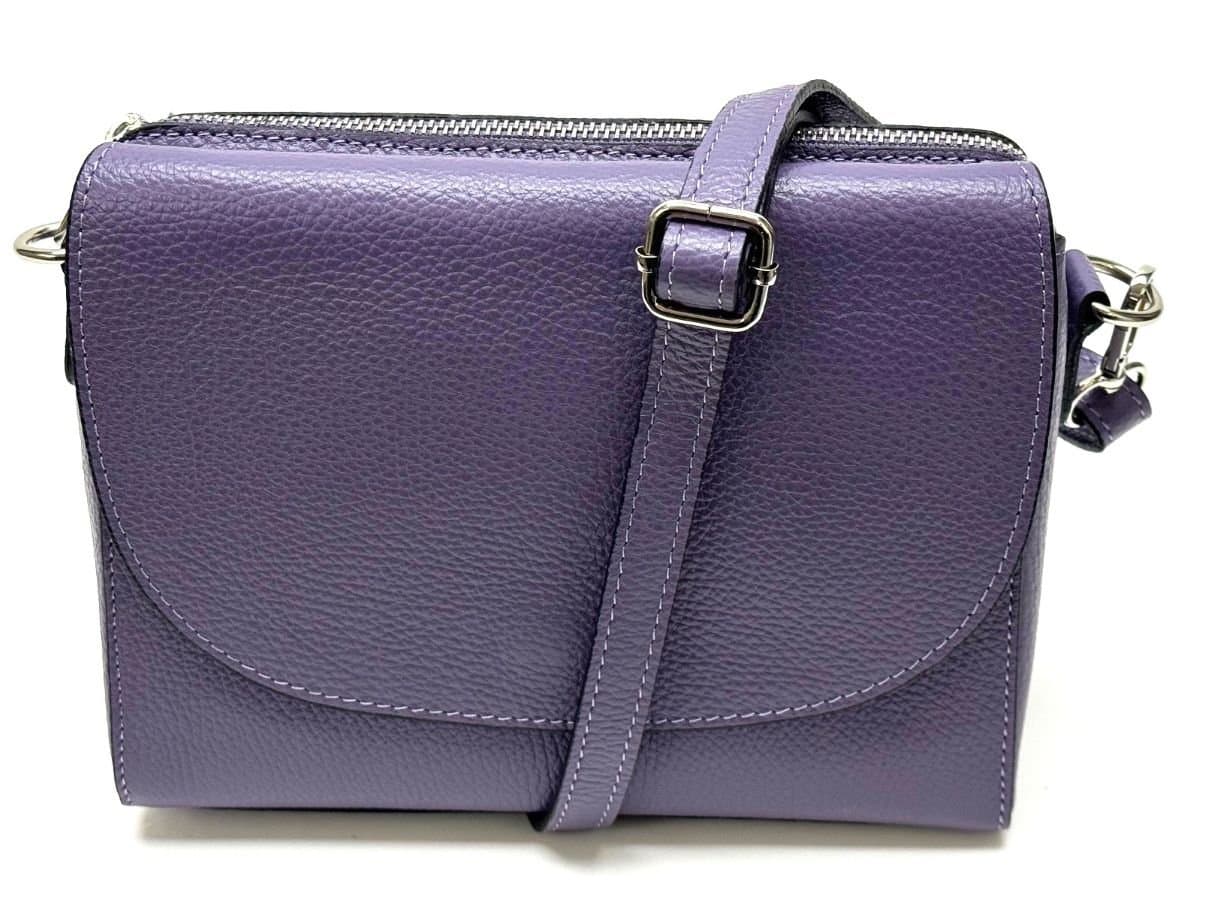 Borsa a spalla / tracolla da donna in vera pelle RACHELE, colore VIOLA, CHIAROSCURO, Made in Italy