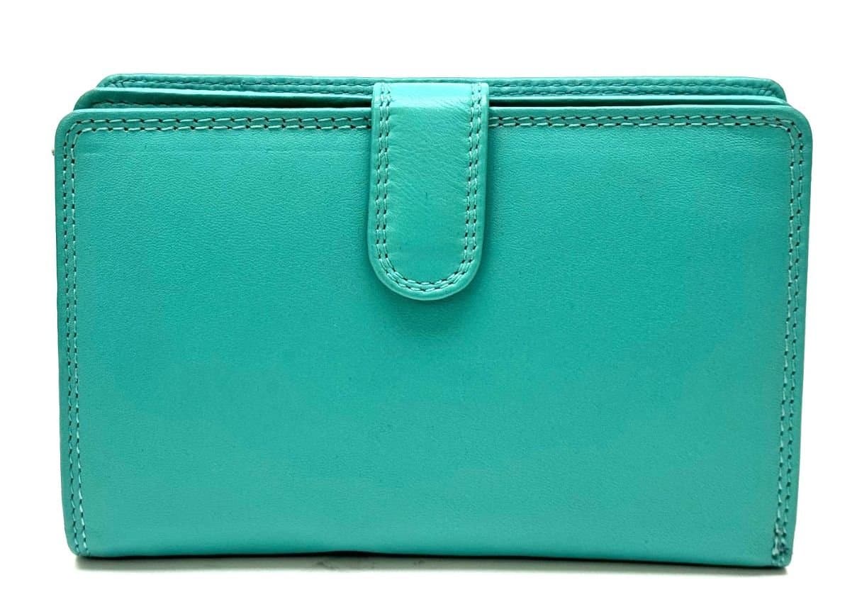 Portafoglio in vera pelle da donna SUNFLOWER, colore AZZURRO, Made in Italy
