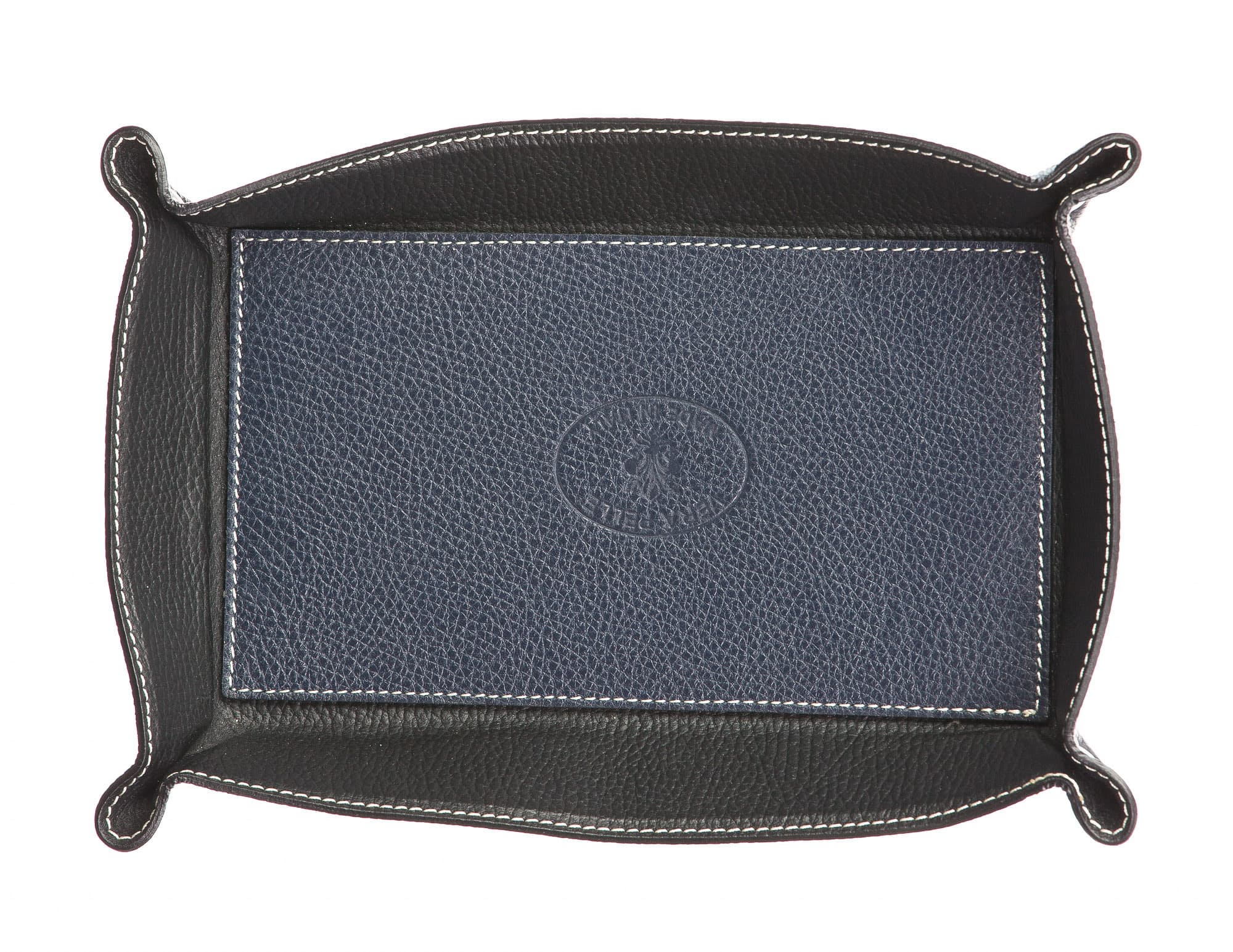 Porta oggetti uomo / donna in pelle CHIAROSCURO mod HARRY2, colore BLU / NERO, Made in Italy.