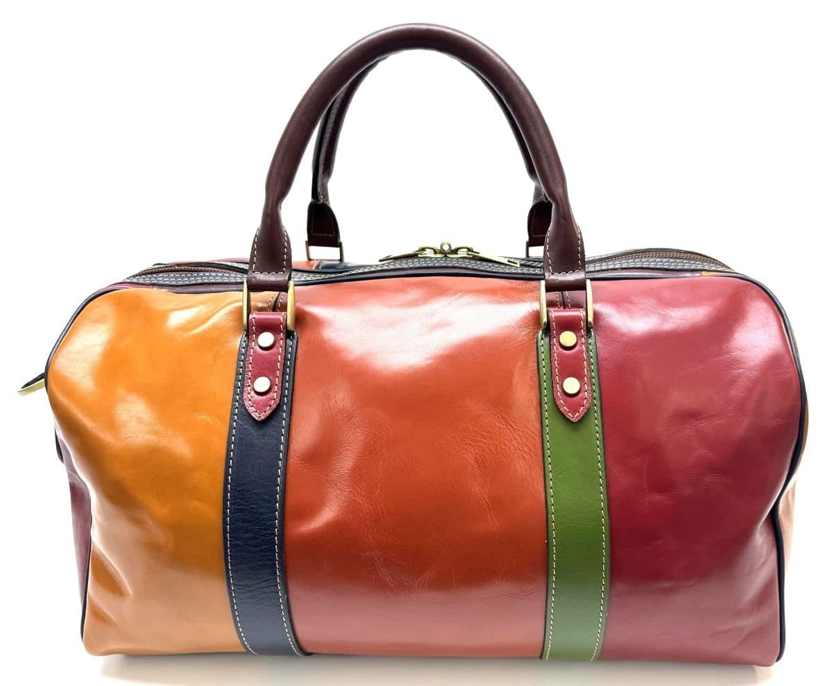 Borsone da viaggio in vero cuoio multicolor TICINO MEDIO, SANTINI, Made in Italy