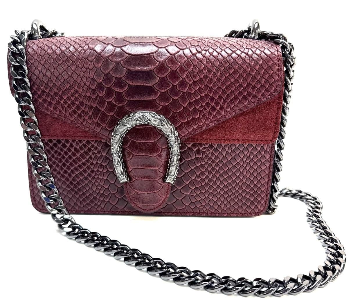 Borsa small a spalla / tracolla da donna in vera pelle VIKTORIA, colore BORDEAUX, CHIAROSCURO, Made in Italy