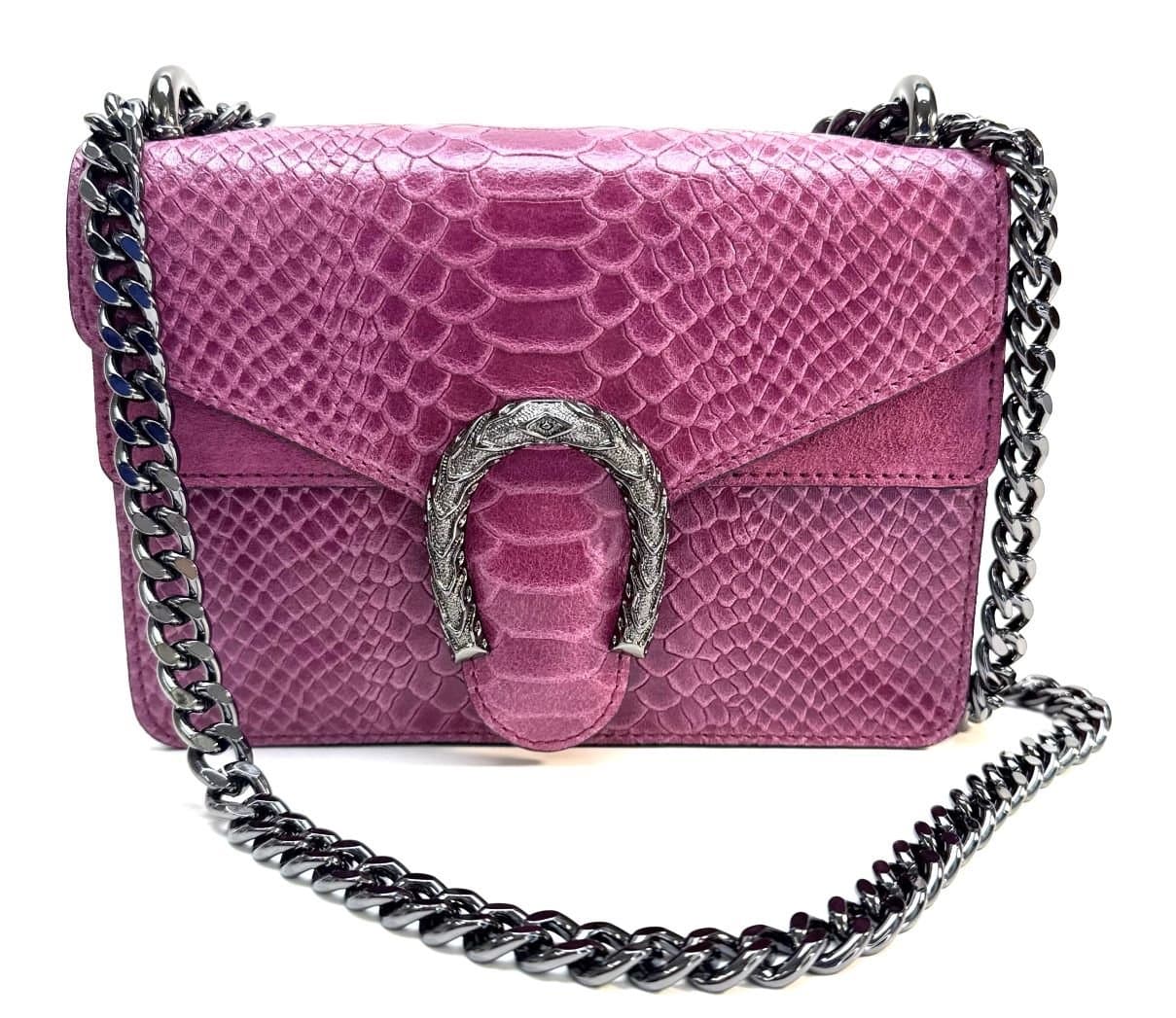 Borsa small a spalla / tracolla da donna in vera pelle VIKTORIA, colore FUCSIA, CHIAROSCURO, Made in Italy