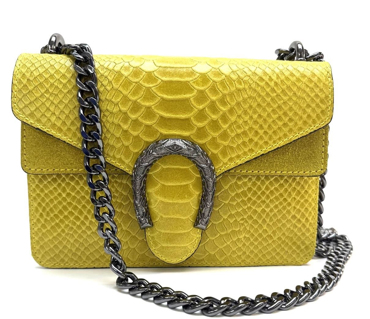 Borsa small a spalla / tracolla da donna in vera pelle VIKTORIA, colore GIALLO, CHIAROSCURO, Made in Italy