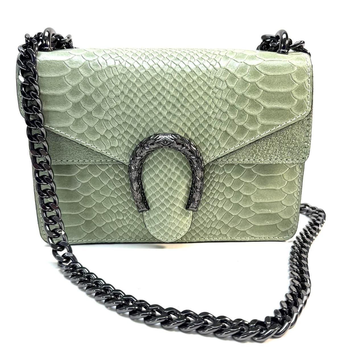 Borsa small a spalla / tracolla da donna in vera pelle VIKTORIA, colore VERDE, CHIAROSCURO, Made in Italy