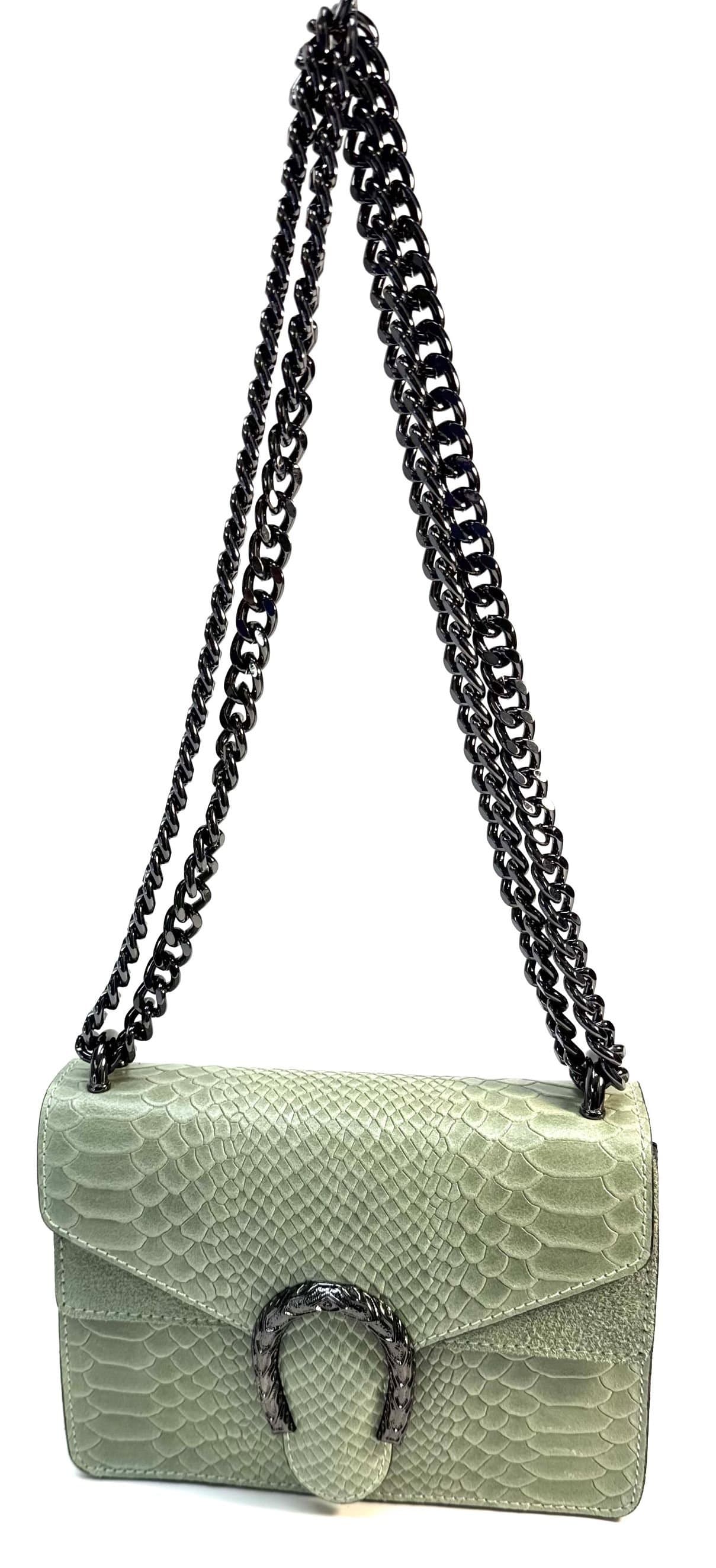 Genuine leather small shoulder bag VIKTORIA, color GREEN, CHIAROSCURO, MADE IN ITALY