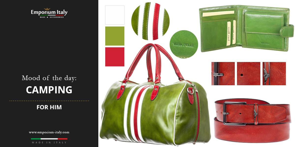 Moodboard: camping for him – travel bag, wallet and belt