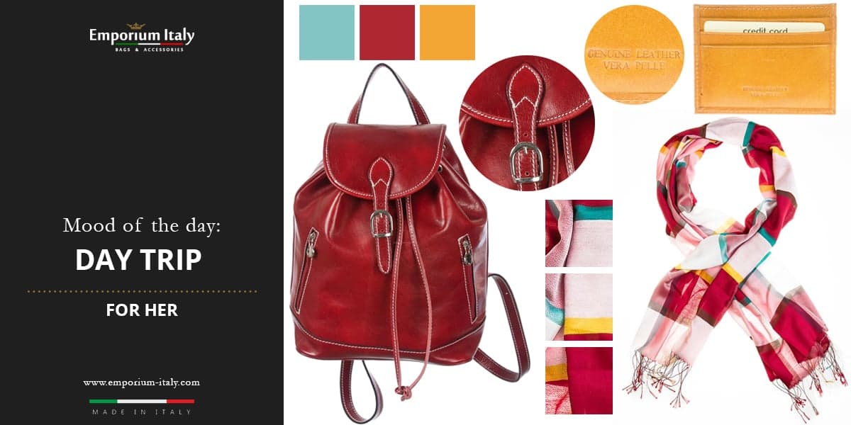 Moodboard: day trip for her – backpack, card holder and scarf